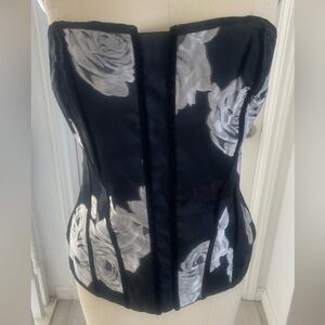 White House Black market Black and Silver Floral 
Bustier corset Top.